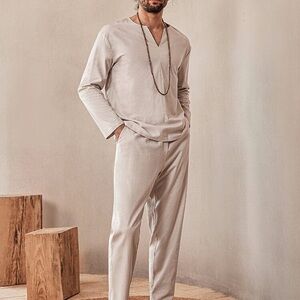 Men's Coofandy Men's 2 PC Linen T Shirt & Pant Set    "Large"